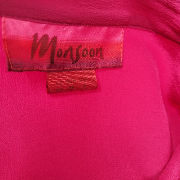 Monsoon 100% Silk Blouse Womens 6 Pink Mandarin Collar Short Sleeve Asian Style - Picture 5 of 13